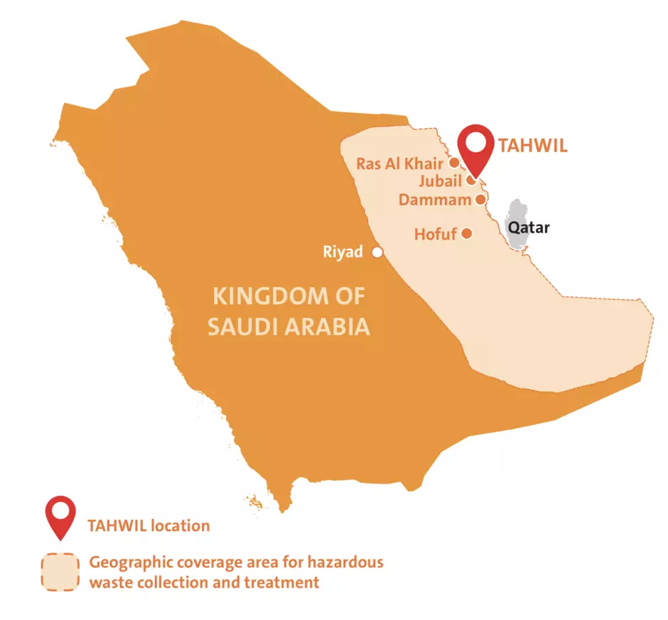 Map of the KSA with the Tahwil Plant Location