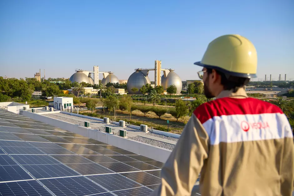 An employee gazing into the distance from the rooftop of the Warsan biogas plant in the UAE.An employee gazing into the distance from the rooftop of the Warsan biogas plant in the UAE