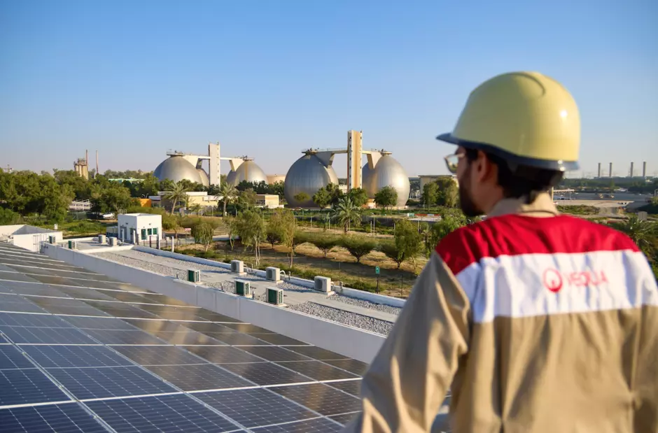 An employee gazing into the distance from the rooftop of the Warsan biogas plant in the UAE.An employee gazing into the distance from the rooftop of the Warsan biogas plant in the UAE